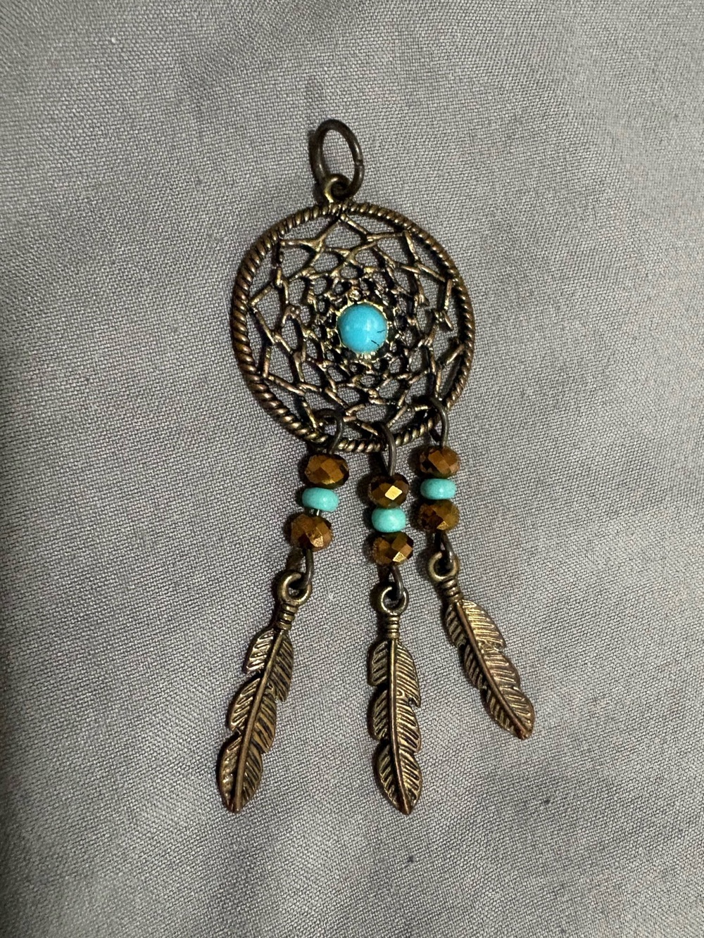 Turquoise and Bronze Dreamcatcher Pendant Necklace - Boho Women Jewelry